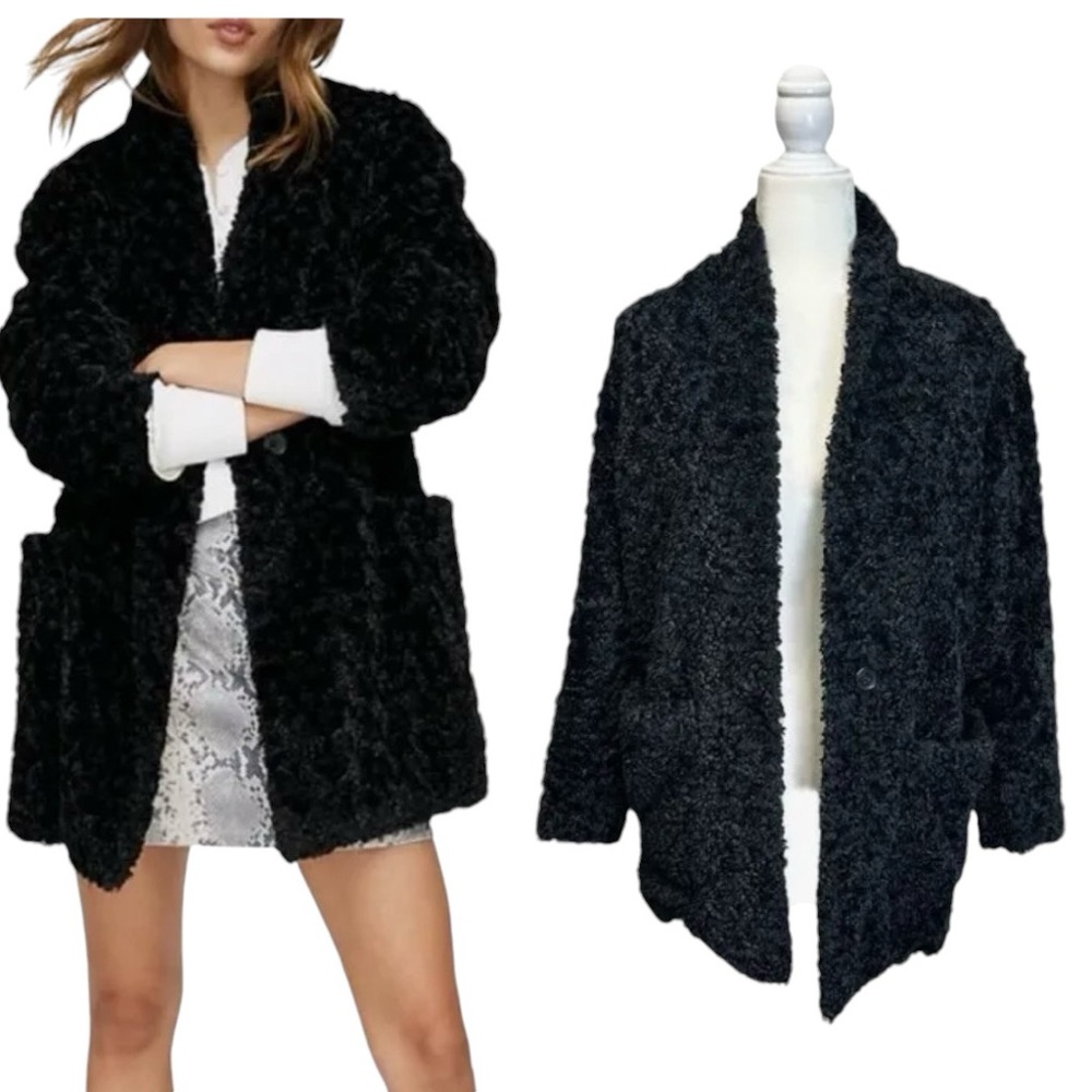 Wilfred Free Aritzia Black Plush Oversized Coat Misses size XS